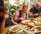 Arab men in restaurant enjoying Middle Eastern food