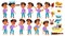 Arab, Muslim Boy Kindergarten Kid Poses Set Vector. Baby Expression. Preschooler. For Card, Advertisement, Greeting