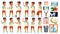 Arab, Muslim Boy Schoolboy Kid Poses Set Vector. High School Child. School Student. Athlete, Football Player. For Banner