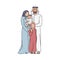 Arab or muslim happy parents and children sketch vector illustration isolated.