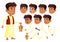 Arab, Muslim Teen Boy Vector. Teenager. Fun, Cheerful. Face Emotions, Various Gestures. Animation Creation Set. Isolated