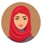 Arab muslim woman in red hijab. Vector Illustration