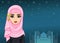 Arab night. Animation portrait of the beautiful girl in a hijab.