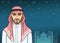 Arab night. Animation portrait of the handsome Arab man in traditional clothes.