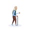 Arab old man walking stick using smartphone elderly grandfather walk isolated cartoon character full length flat