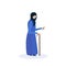 Arab old woman walking stick using smartphone elderly grandmother walk isolated cartoon character full length flat