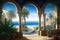 Arab Palace Sea View, Grand Hamam, Hotel, Luxurious Oriental Interiors, Abstract Generative AI Illustration