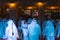 Arab people dancing and singing performance at Souq Waqif traditional market in the evening