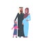 Arab pregnant mother father daughter full length avatar on white background, successful family concept, flat cartoon