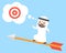 Arab saudi businessman stand on flying arrow searching for target