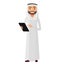 Arab saudi businessman with tablet flat cartoon vector illustration.