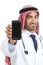 Arab saudi doctor man displaying a smart phone application