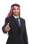 Arab saudi emirates businessman handshaking at camera