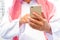 Arab saudi emirates man hand texting in a smart phone