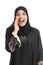 Arab saudi emirates woman shouting with hand on mouth