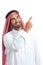 Arab saudi promoter man presenting pointing at side