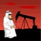 Arab Sheikh with an oil pump behind him