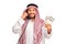 Arab talking on a phone and holding money