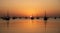 Arab traditional dhows in the shore during the sunrise in Qatar