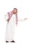 Arab in a white robe gesturing with his hand