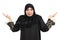 Arab woman doubting and gesturing