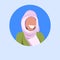 Arab woman face avatar happy arabic girl wearing hijab muslim female cartoon character portrait flat blue background