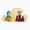 Arab Woman Pouring Coffee for Her Husband Vector Illustration