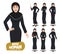 Arab woman teacher vector characters set. Saudi arabian female character teaching in friendly and surprise facial expression.