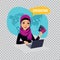 Arab woman woman prepares documents on emigration. Emigration concept. Illustration on transparent background.