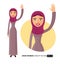 Arab young business woman waving her hand happy character cartoon flat vector isolated on white