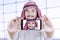 Arabian man taking selfie in airport