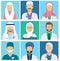 Arabian muslim medical staff avatars. Doctor and physician, surgeon and nurse, dentist and pharmacist vector icons. Set