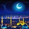 Arabian night city with towers and Night neon oriental Fantasy urban arabic