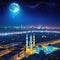 Arabian night city with towers and Night neon oriental Fantasy urban arabic