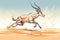 arabian oryx sprinting across flat desert terrain