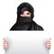 Arabian woman holding a blank placard