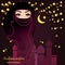 Arabian woman in muslim veil - hijab on a starry background