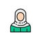 Arabian woman in traditional national dress, bedouin flat color line icon.