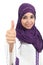 Arabian woman wearing a hijab with thumb up
