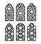 Arabic arch window or door set. Cnc pattern, laser cutting, vector template set for wall decor, hanging, stencil