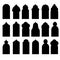 Arabic architectural type of arches. Collection of arched, door and window designs. Black silhouette vector illustration