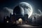 Arabic Architecture Design of Muslim Mosque Ramadan With Moon Concept Generative AI