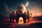 Arabic Architecture Design of Muslim Mosque Ramadan With Moon Concept Generative AI