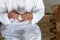 Arabic Bedouin Muslim man in traditional white holiday clothing