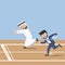 Arabic Businessman Running Success Competition Color Illustration