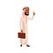 arabic businessman with suitcase tells interesting story cartoon vector