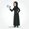 Arabic Businesswoman cartoon Character in traditional clothes holding a  megaphone