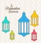Arabic Card for Ramadan Kareem with Colorful Lamps Fanoos