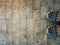 Arabic colored pattern shoes on wood texture pavements