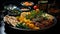 Arabic Cuisine Middle Eastern Traditional Lunch Assorted of Dishes on Blurred Background